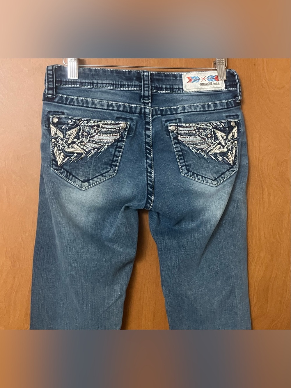Grace In LA Big Star Women's Embroidered Boot Cut Mid Rise Denim Jeans Size 25